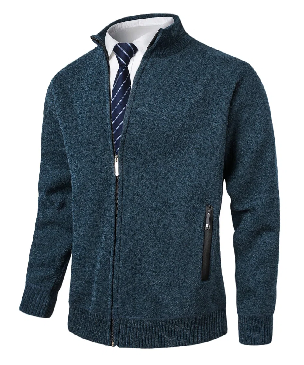 Maille pour Homme avec Col Droit Cardigan Veste en Maille Ouvrez Front Zippé Gilet Automne Hiver Sweatshirt Chaud Pull Sweat Hiver Blouse