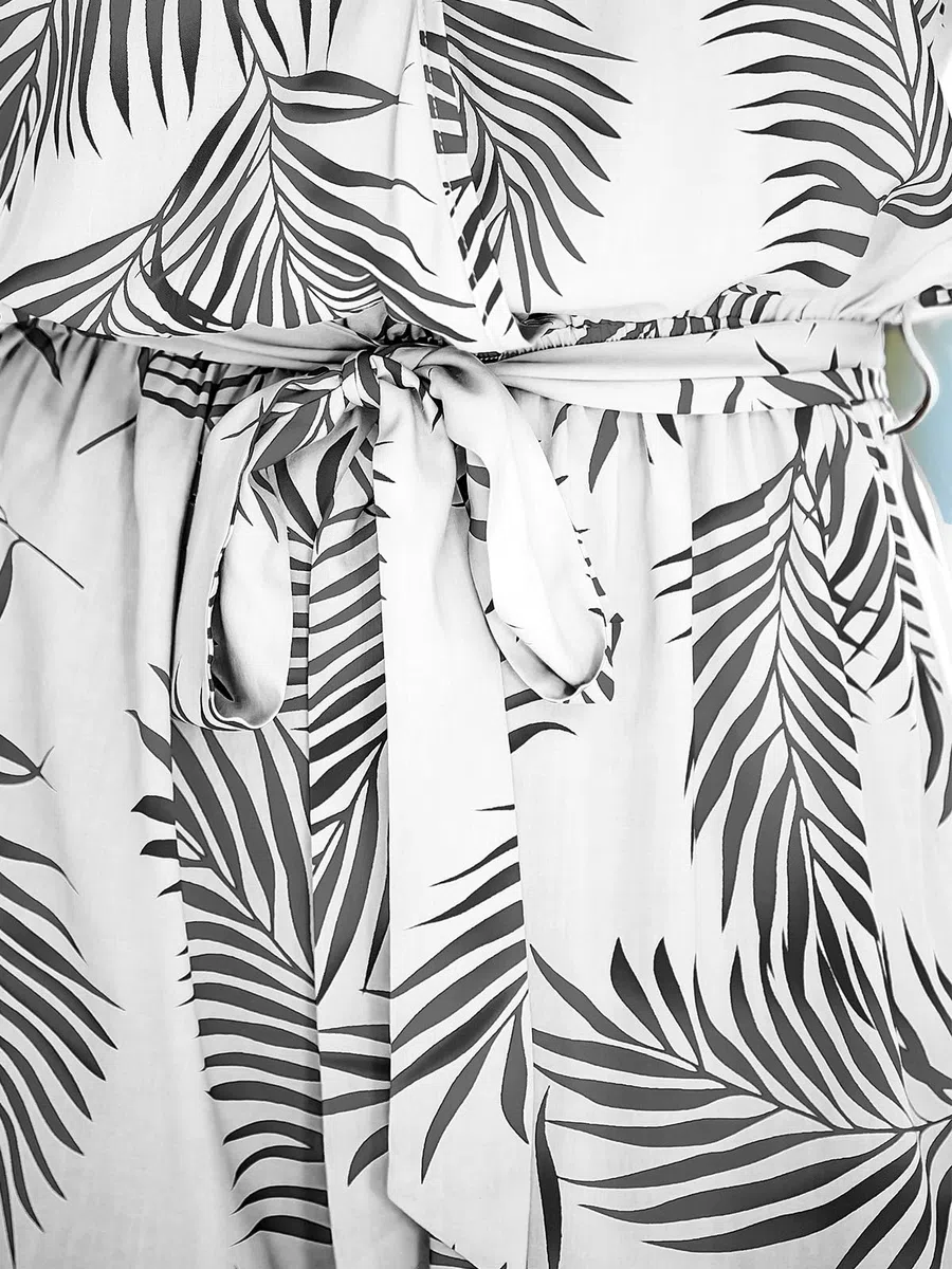 CUPSHE Combinaison pour femme avec col en V et manches flottantes - Imprimé tropical - Jambe large - Pour l'été et la plage