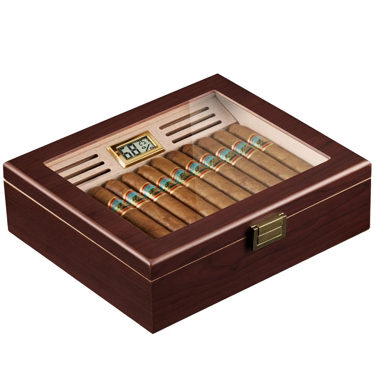 ProCase Cave à Cigares avec Hygromètre Numérique et Humidificateur, Boîte à Cigares avec Intérieur en Bois de Cèdre pour 20 à 25 pcs, Humidor Idéal pour Homme Amateur de Cigares Cubains -M