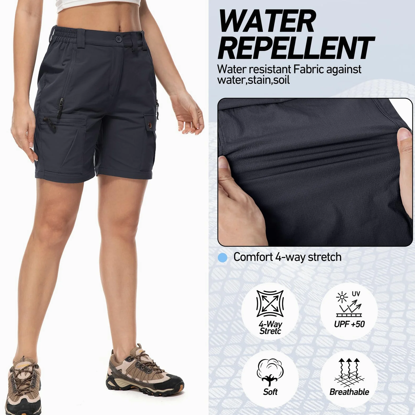 Short de Randonnée Cargo pour Femme Shorts de Randonnée Femme Short d'extérieur Confortable, Léger et à Séchage Rapide, pour Les Voyages et la Randonnée avec 4 Poches