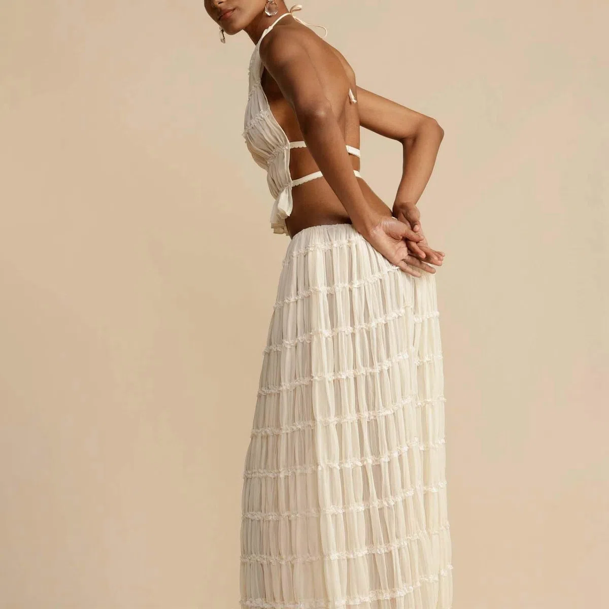 Crop Top avec jupe pour femme - 2 pièces - Jupe longue d'été et sans bretelles - Haut court sexy - Ensemble de clubwear - 2 pièces - Jupe et haut de fête Y2K - Tenue d'été