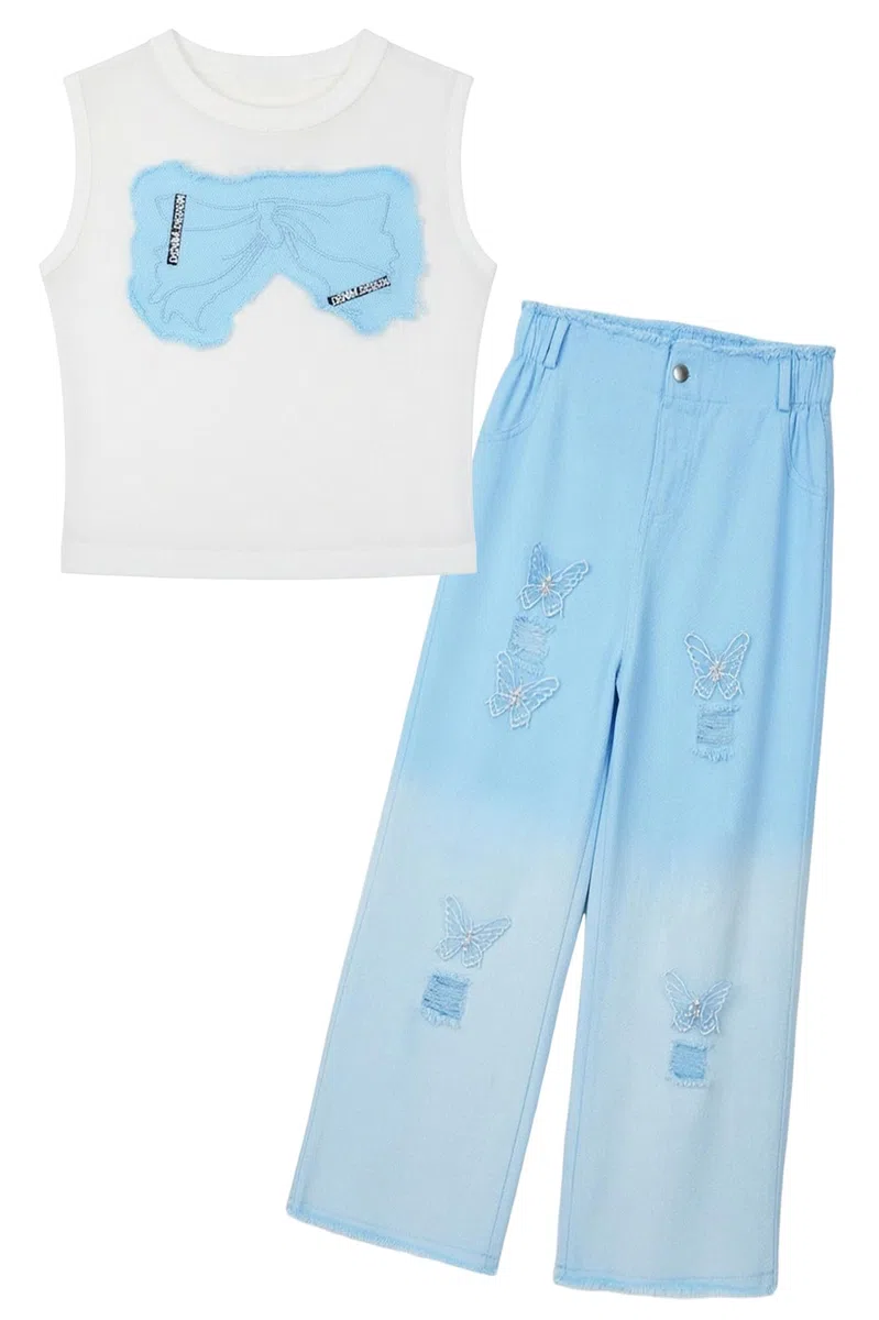 SEAUR Ensembles Fille Débardeur et Jean 2 Pièces Été Crop Tank Top et Pantalon Ensembles de Vêtements Enfant 110-160 CM (3-12 Ans)