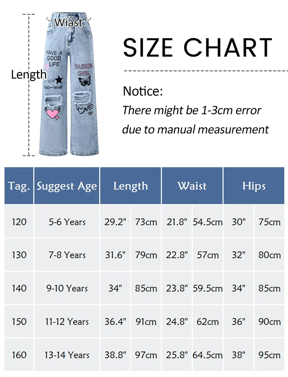 SEAUR Jeans Déchirés pour Filles Taille Haute Denim Jeans Y2K élastique Baggy Casual Ados Fille 5-14 Ans Trousers Pants