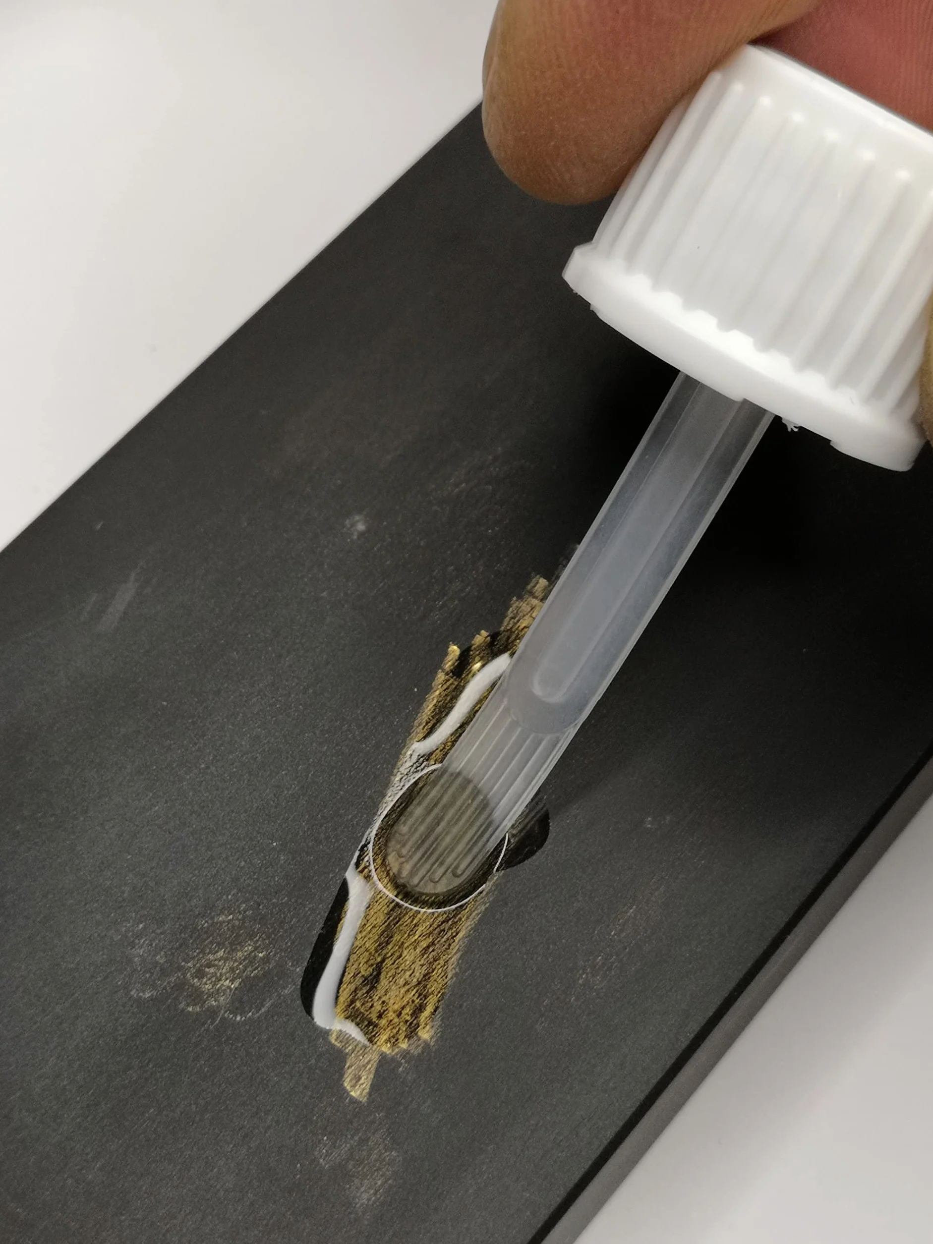 38 € port offert Kit 4 flacons à spatule test bijoux testeur pour l' or 9 K, 14 K, 18 K et argent prêt à l'emploi avec pierre de touche + notice offerte