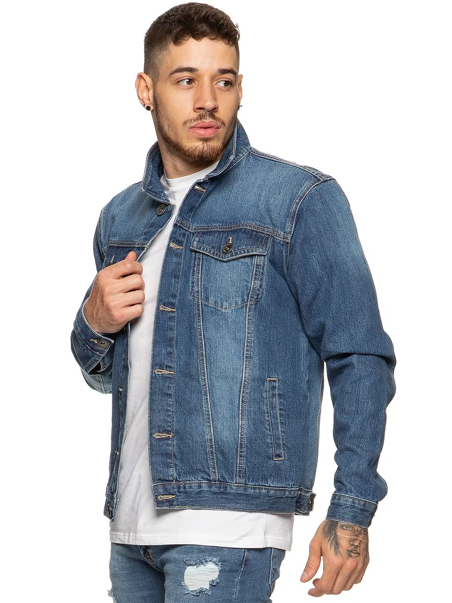 Enzo Veste en jean pour homme style western classique style camionneur vintage