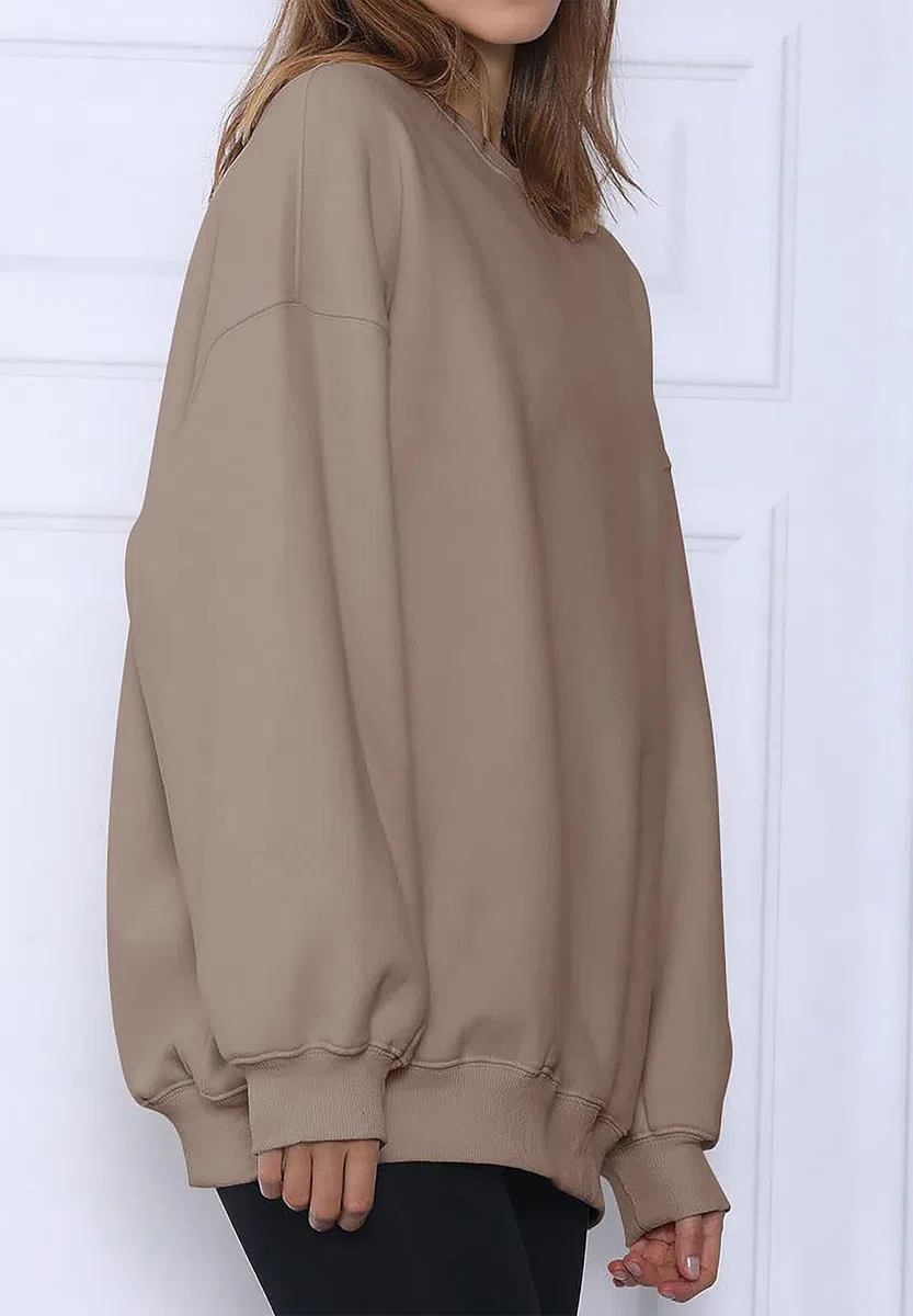 Timuspo Pullover Damen Oversize Langarm Fleece Rundhalsausschnitt Sweatshirt Herbst Winter Frauen Mädchen Klamotten Locker Oberteile