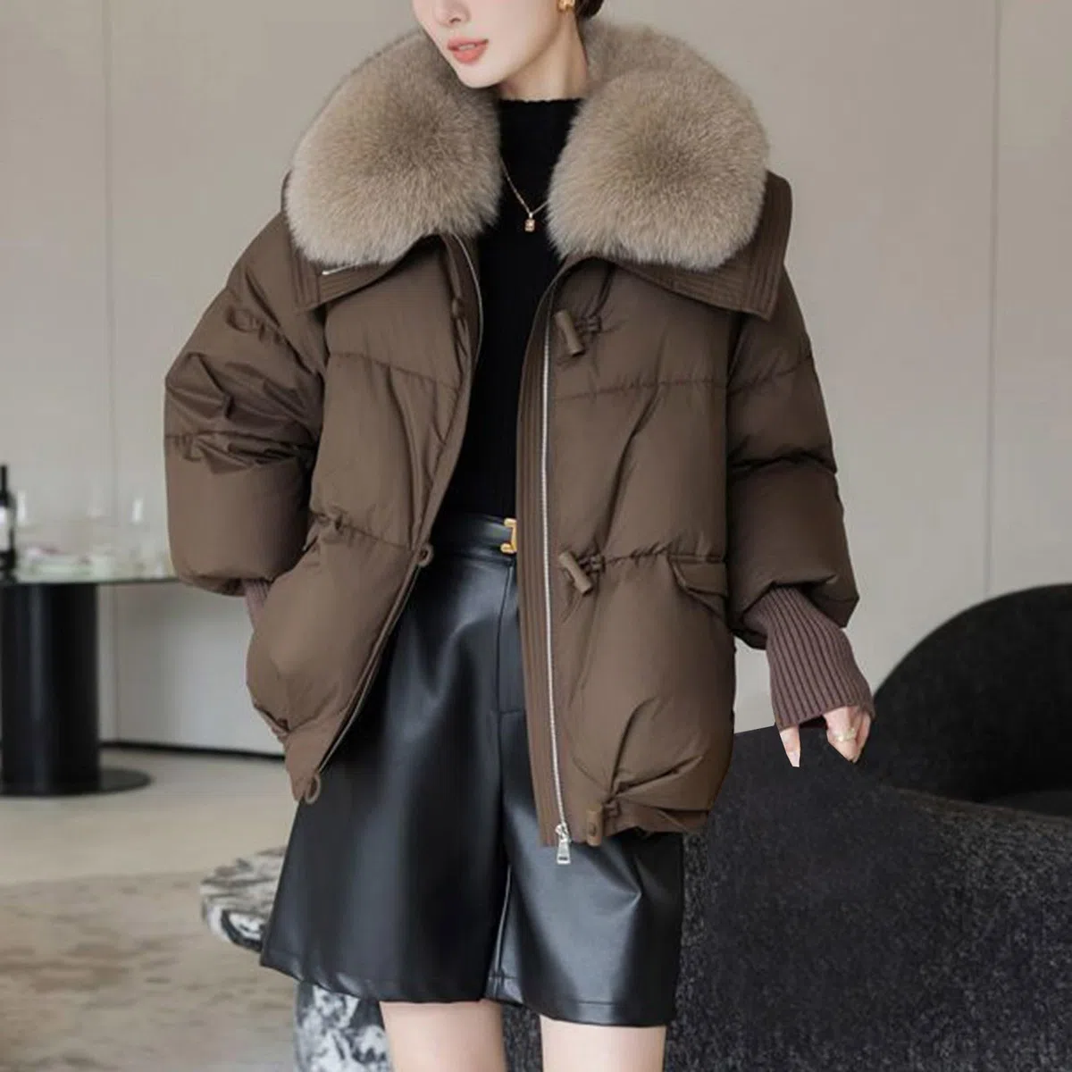 Veste thermique pour femme - Col bouffant - Parka ample - Chaude - Veste de neige épaisse - Poche zippée - Faux vêtement d'extérieur pour femme