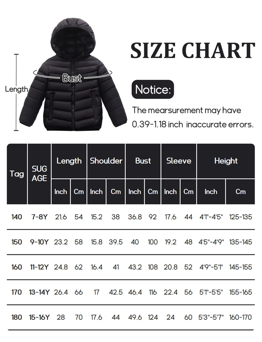 Manteau d'Hiver Garçon Fille Enfant Veste à Capuche Matelassé Blouson Chaud Coupe-vent Doudoune Légère Confortable 7-16 Ans