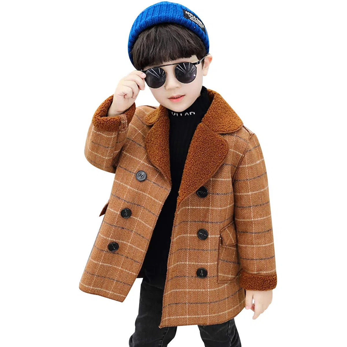 amropi Blouson Manteau Chaud Enfant Garçon Trench Croisé à Carreaux Épais Manteau Chaud Hiver Veste 2-10 Ans