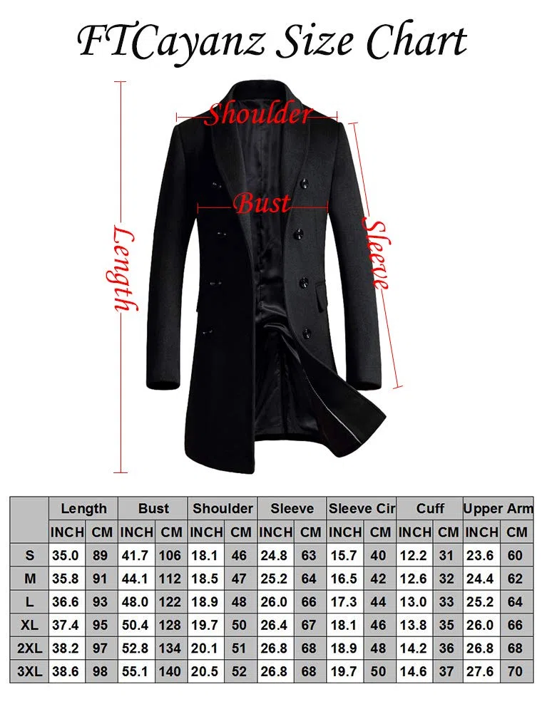 FTCayanz Manteau Homme Laine Trench Classique Business Parka Décontracté Mi-longue Duffle-Coat