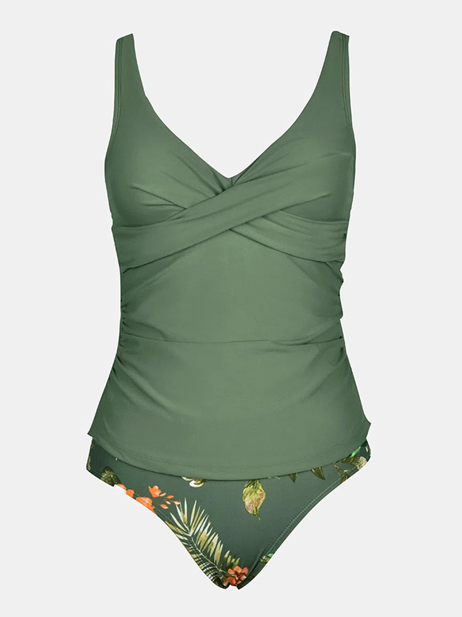 CUPSHE Tankini 2 pièces pour femme - Taille mi-haute avec fronces torsadées sur le devant