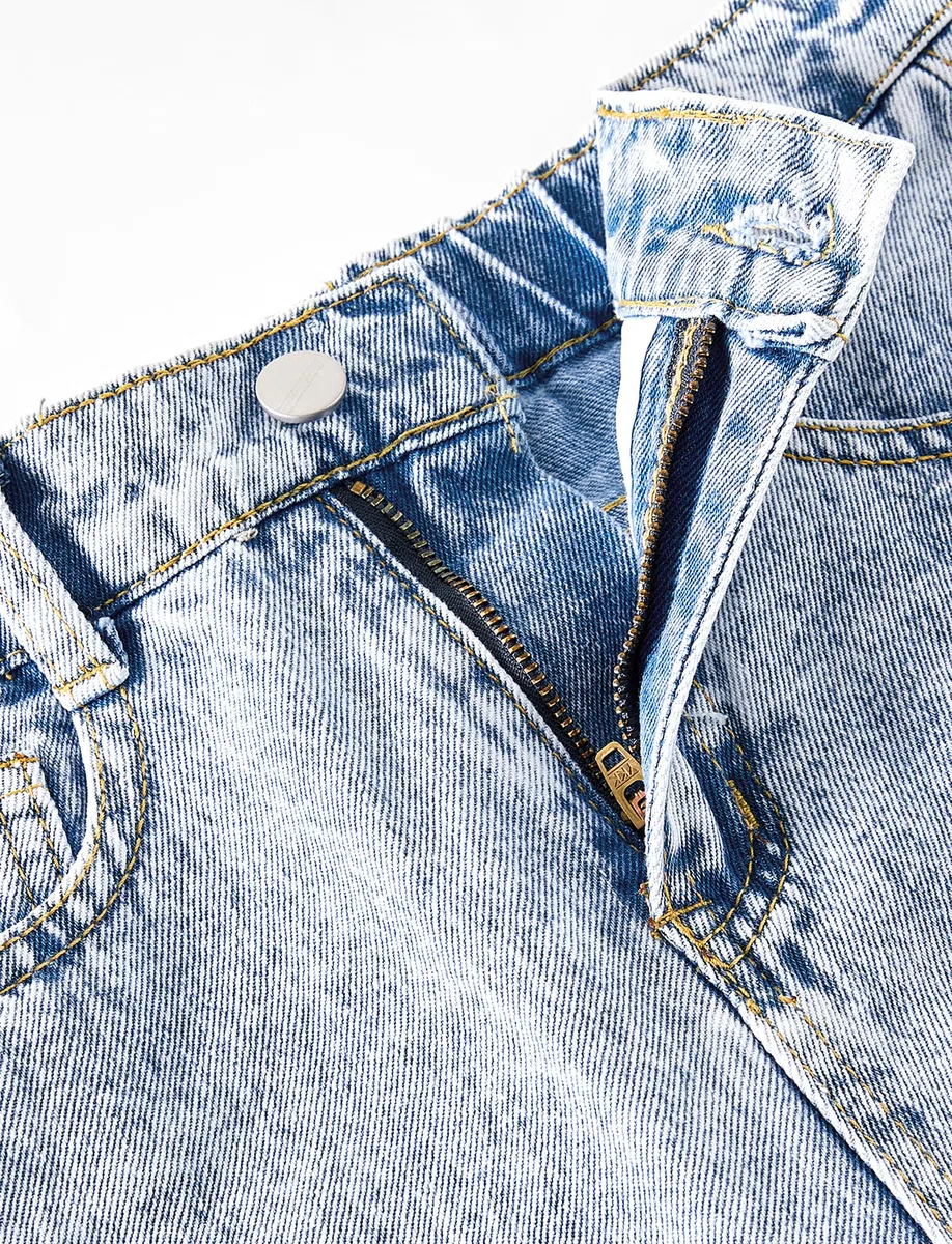 SEAUR Jeans Déchirés pour Filles Taille Haute Denim Jeans Y2K élastique Baggy Casual Ados Fille 5-14 Ans Trousers Pants