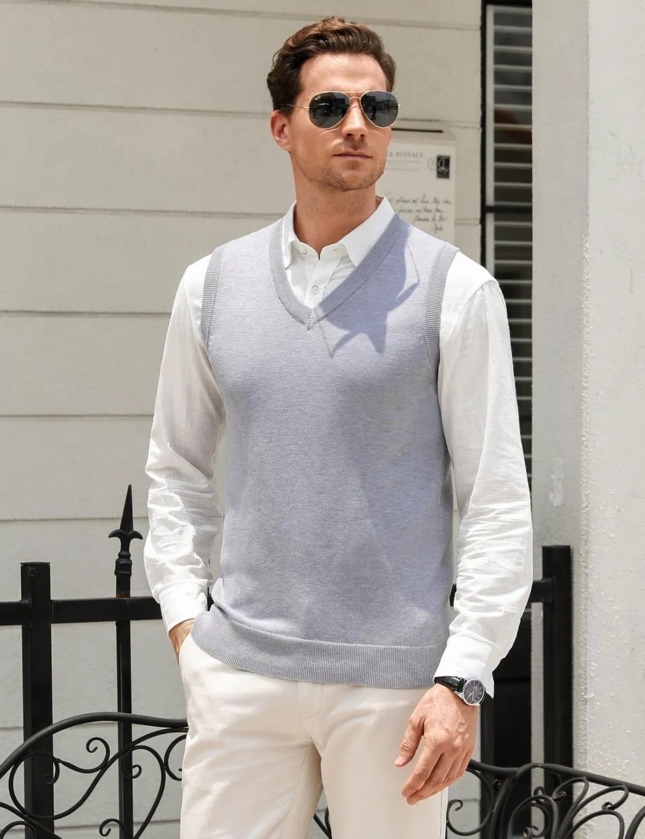iClosam Pull Homme sans Manche Pullover Homme Hiver Classique Pulls Col V Business Tricoté en Maille Chemise Tricoté Débardeurs