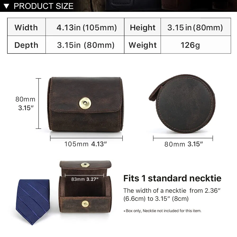 Hiram Boîte de Rangement pour Cravates en Cuir Véritable pour Les Voyages d'affaires Étui à Cravate pour 1 Cravate