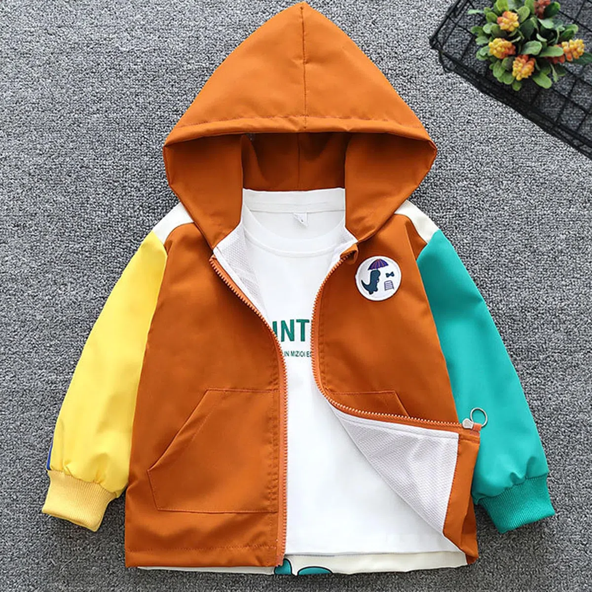 Manteau Enfant Garçon Veste Mi-saison à Capuche Coupe-vent Blouson Trench-coat Respirant pour Printemps Automne