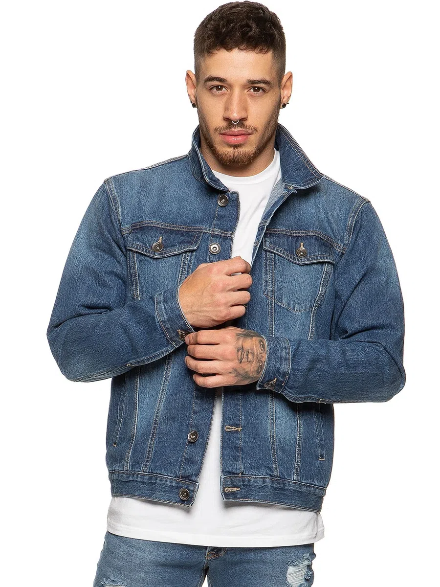 Enzo Veste en jean pour homme style western classique style camionneur vintage