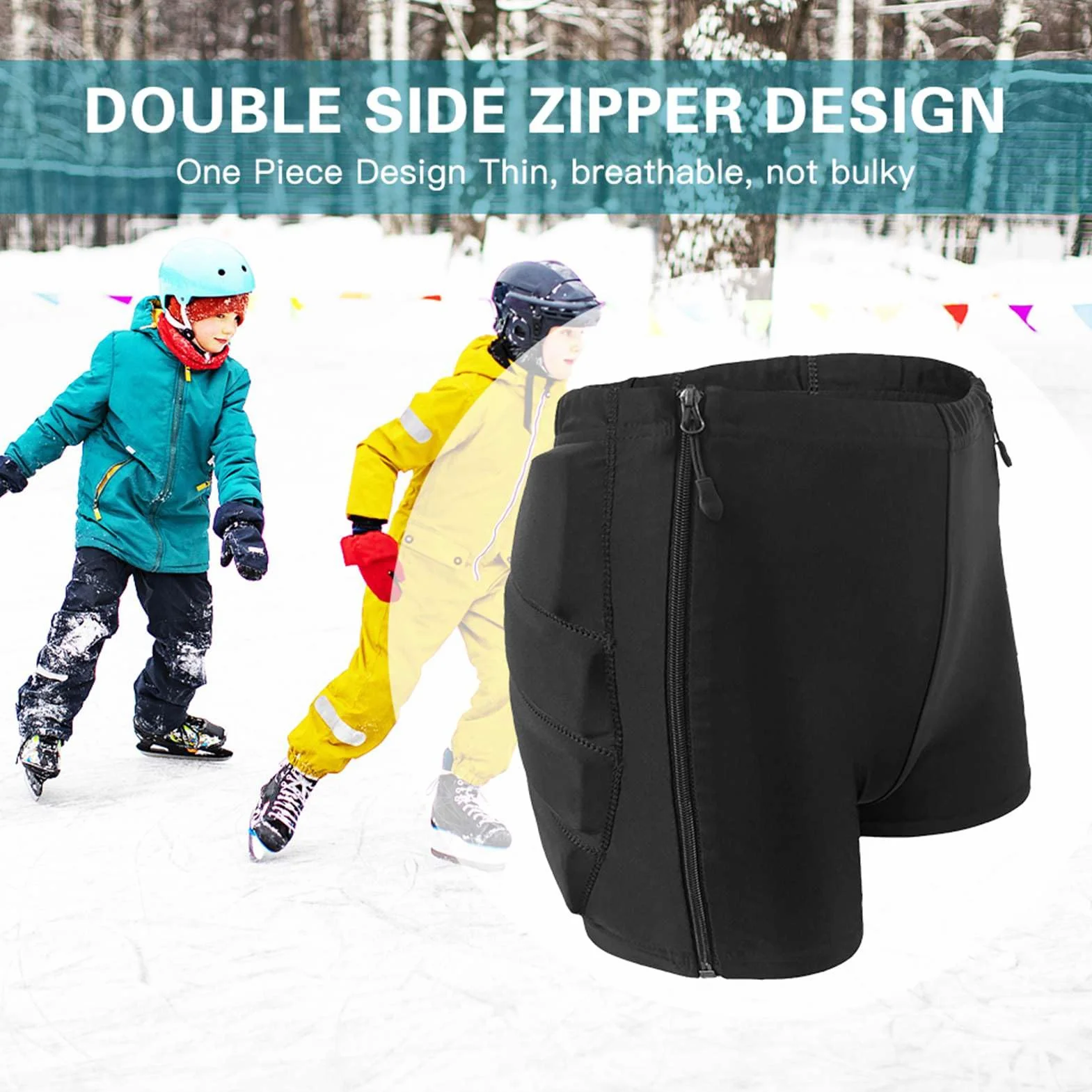 Protections de Hanches pour Enfants, Short, Coccyx et Fesses, équipement de sécurité pour Le Patinage à roulettes, Tissu Extensible Respirant, Fermeture éclair Facile, Rembourrage