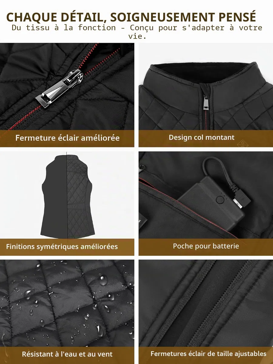 Gilet Chauffant Femme, Veste Chauffante avec Batterie, Électrique Gilet Chauffé avec 5 Zones de Chauffage,3 Niveaux de Température pour Ski en Plein air Randonnée Camping