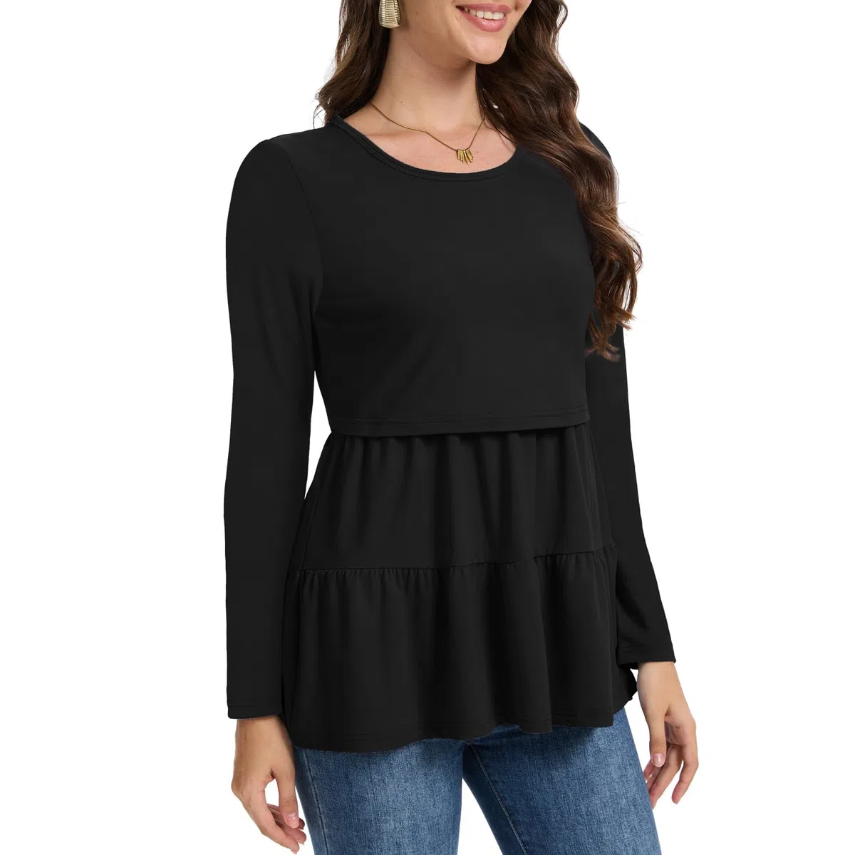 Bearsland Lot de 3 Haut d'allaitement pour Femme Manches Longues Col Rond Chemise d'allaitement