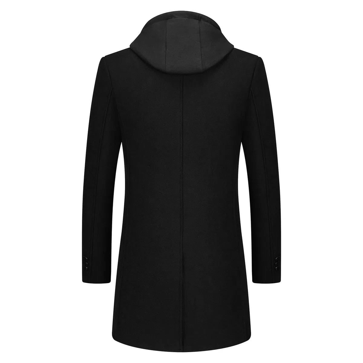 Manteau Homme en Laine à Capuche Amovible Chaud Long Trench-Coat pour Hiver Caban Parka Homme Slim Fit