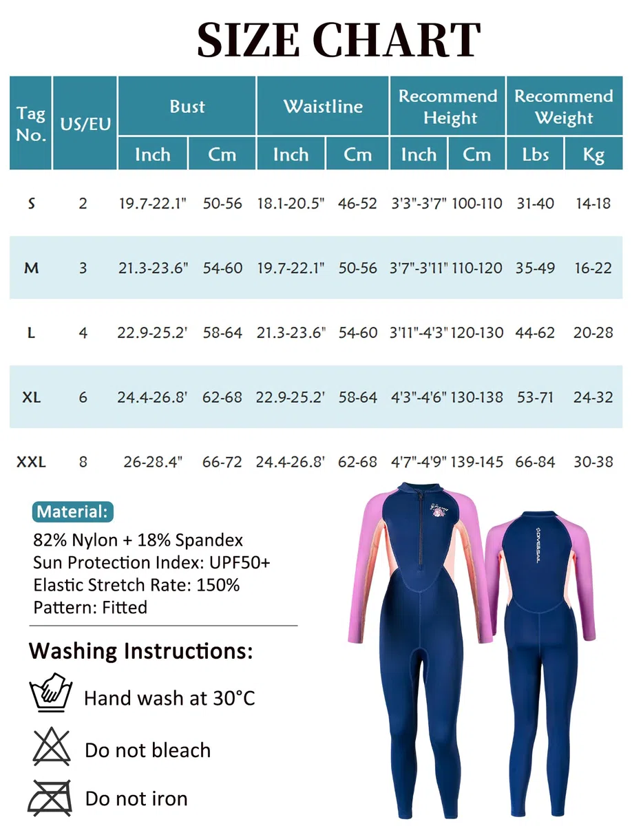 SEAUR Maillot de Bain 1 Pièce UPF 50+ Fille 2-14 Ans Combinaison de Bain Manches Longues Rashguards de Wakeboard Plage Surf Protection Solaire