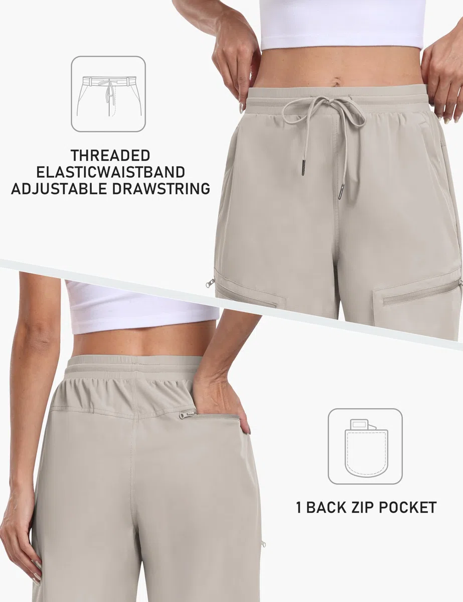 MoFiz Short Cargo Femme Bermuda d'extérieur Randonnée d'été Léger Pantalon Court à Séchage Rapide avec Cinq Poches Zippées
