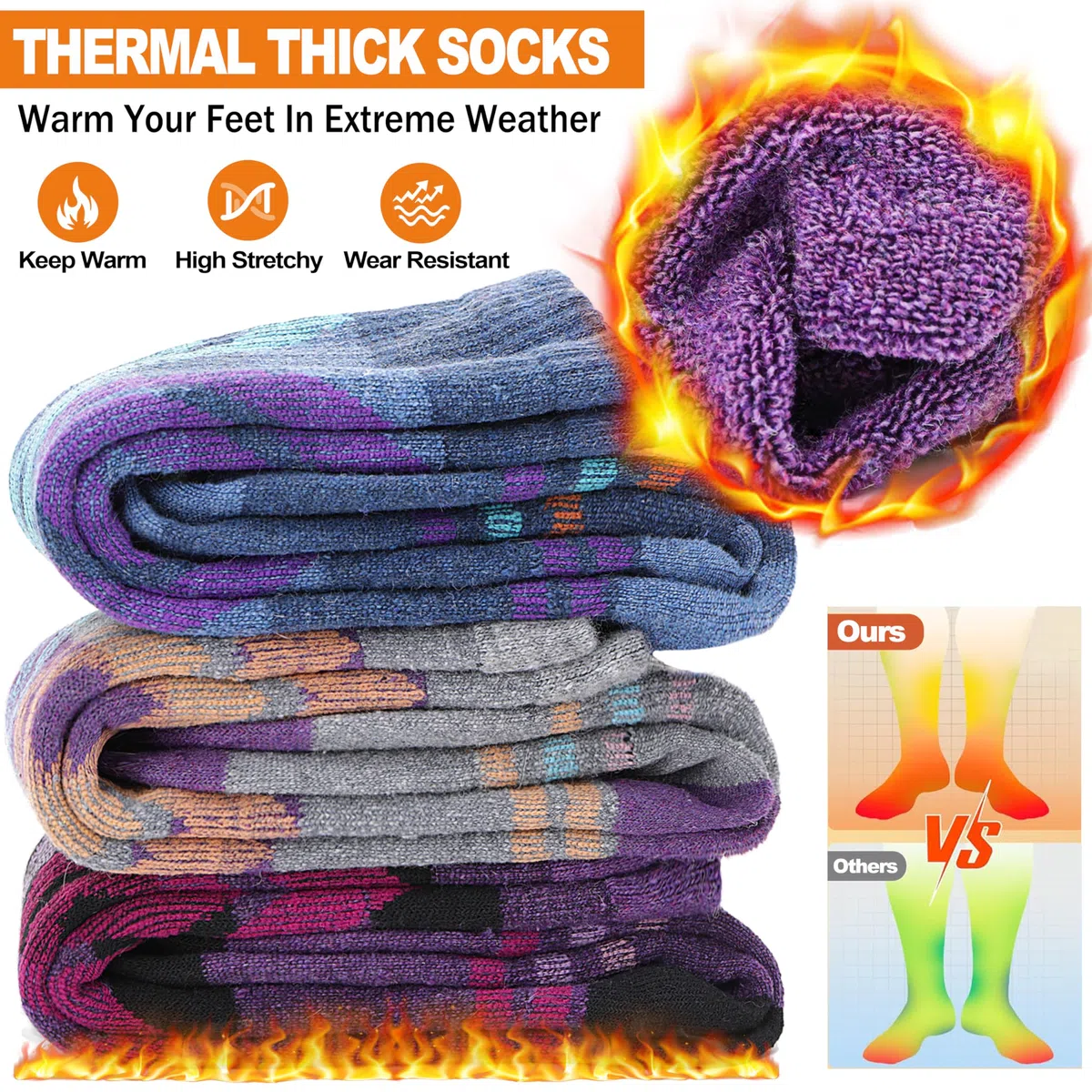 Welwoos Chaussettes de ski en laine mérinos, thermiques, épaisses, de compression, respirantes, en 3 paires.