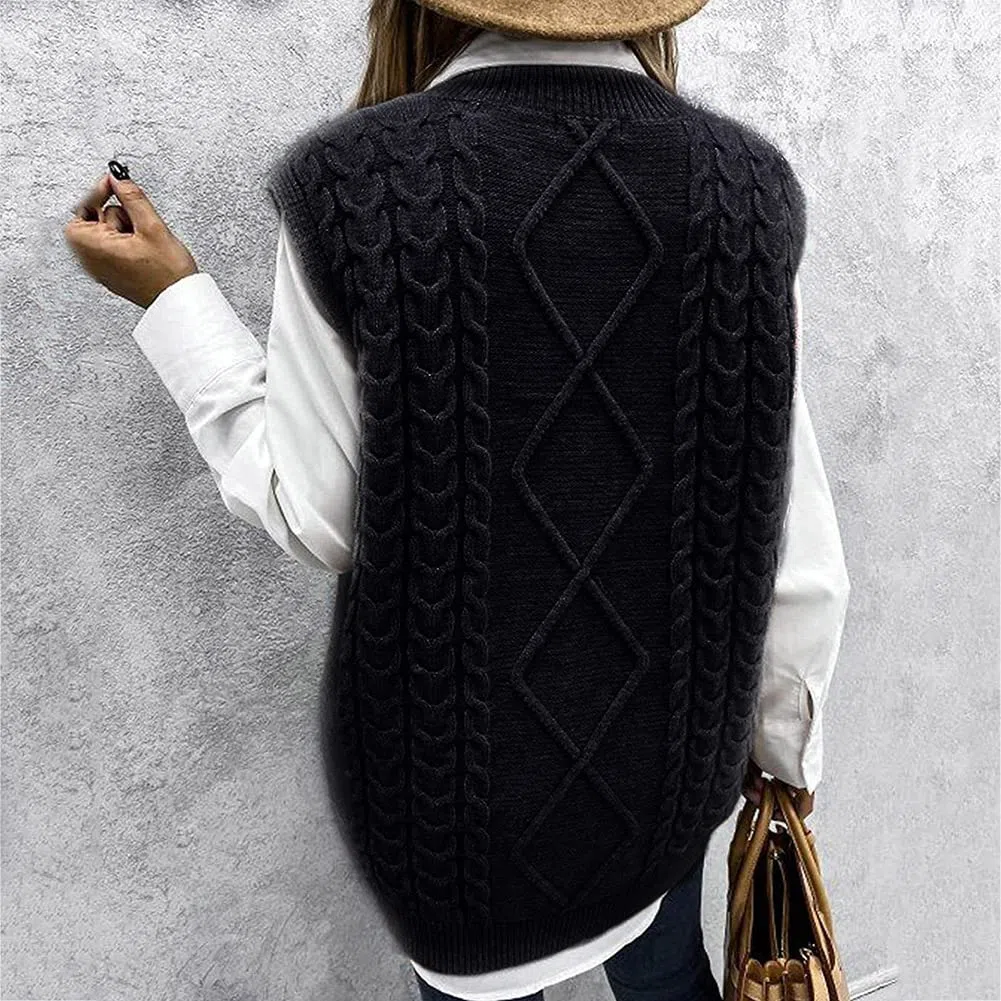 Gilet Pulls sans Manches Gilet Femmes Gilet en Tricot Classique Pull À Col en V Printemps Hiver Pull Chaud sans Manches