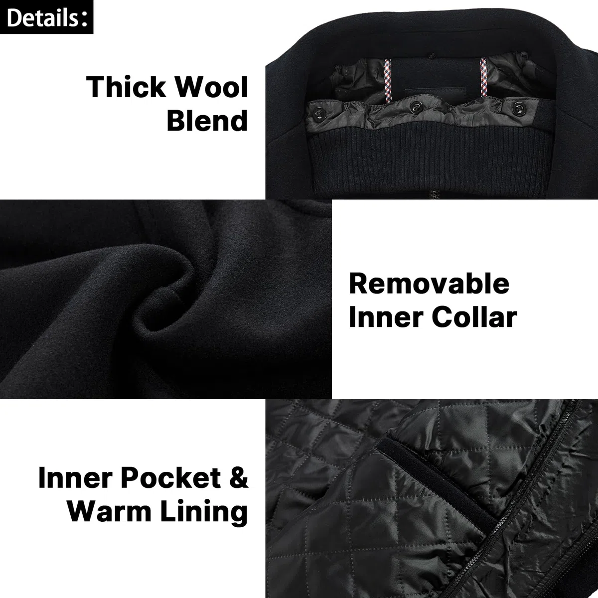 KUDORO Manteau Homme Mi-Long en Laine Chaud pour Hiver Trench Coat Classique Parka Pardessus Caban Slim Fit Business Duffle-Coats Coup-Vent Revers Overcoat