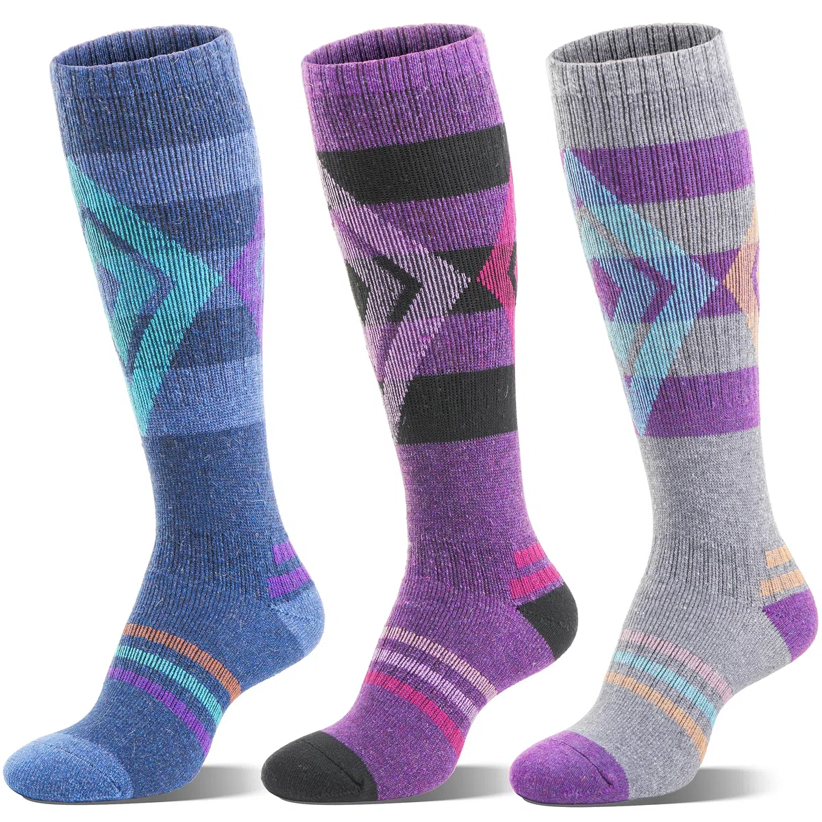 Welwoos Chaussettes de ski en laine mérinos, thermiques, épaisses, de compression, respirantes, en 3 paires.
