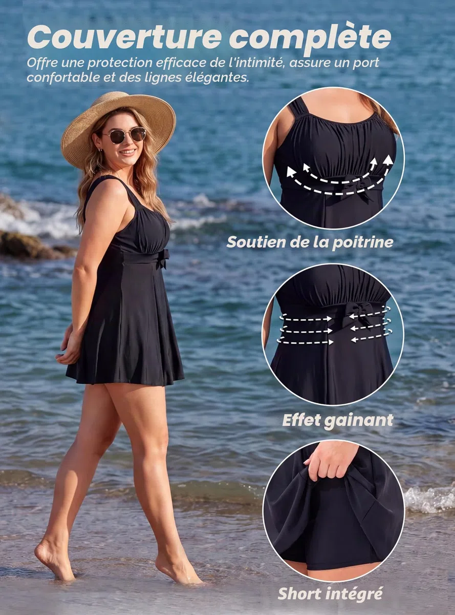 Wantdo Femme Maillot de Bain 1 Pièce Jupette Grande Taille Amincissante Slim Cache Ventre Push Up Elégant Plage Floral Robe Tankini