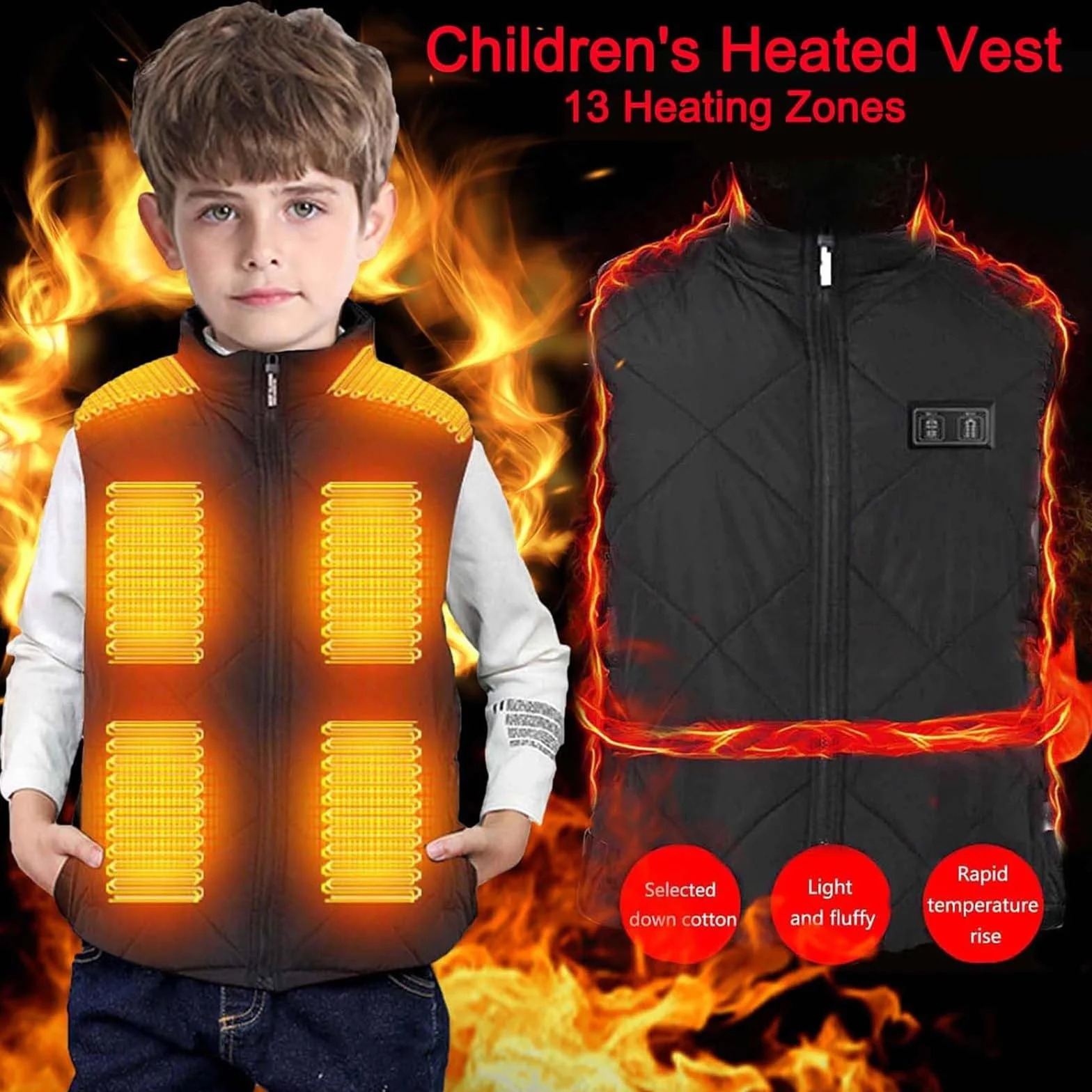 Gilet chauffant pour enfants 2025, garçons et filles en 2025, chauffe-USB avec 13 zones de chauffage, coupe-vent, pour l'extérieur
