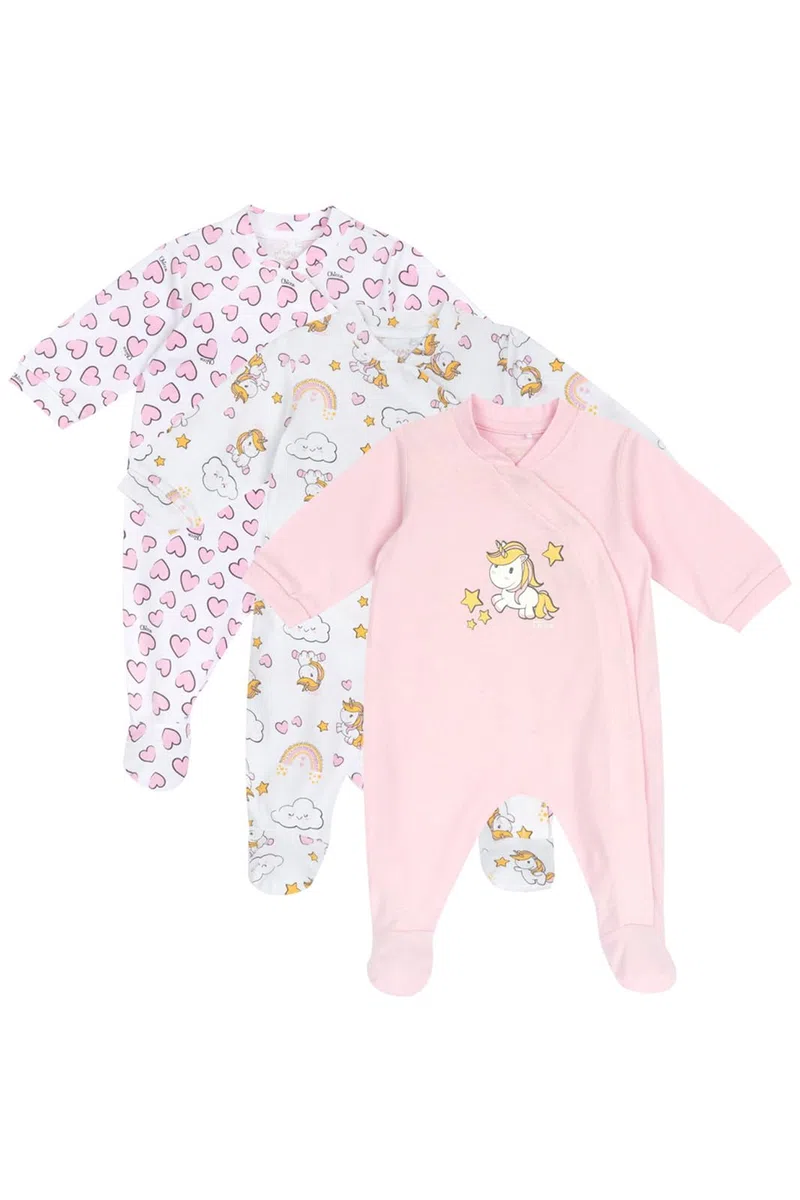 Chicco Avec Pieds Intégré en Coton Nos_3 Lot de 3 Grenouillères Bébé fille (lot de 3)