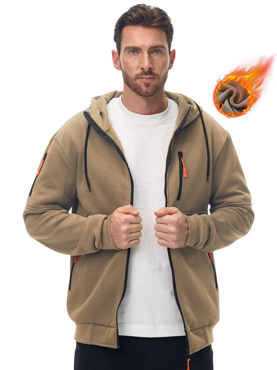 Homme Sweat à Capuche en Polaire avec Fermeture Éclair Pull Chaud Sweatshirt Casual avec Poche Automne Hiver