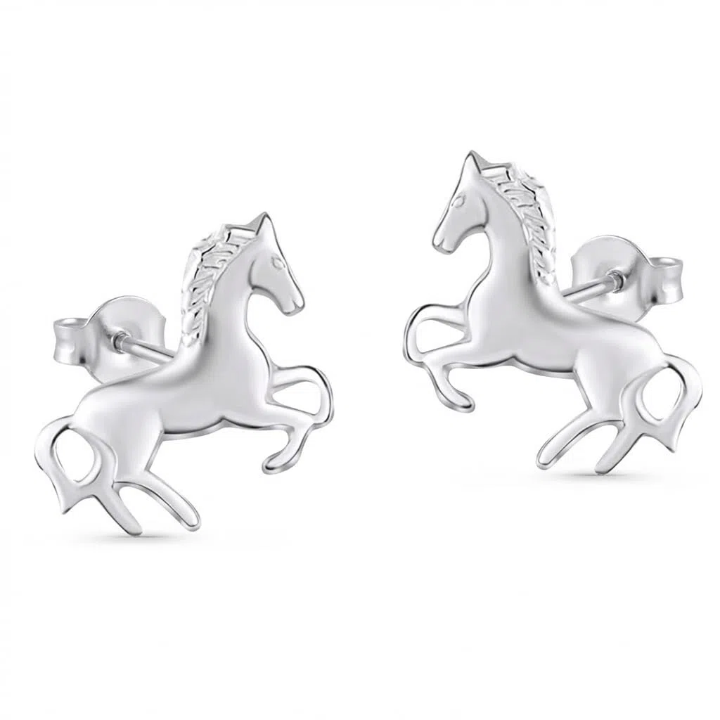 Pendentif avec chaîne et boucles d'oreilles pour enfant en argent 925 - Cheval poney - Dans un étui à bijoux