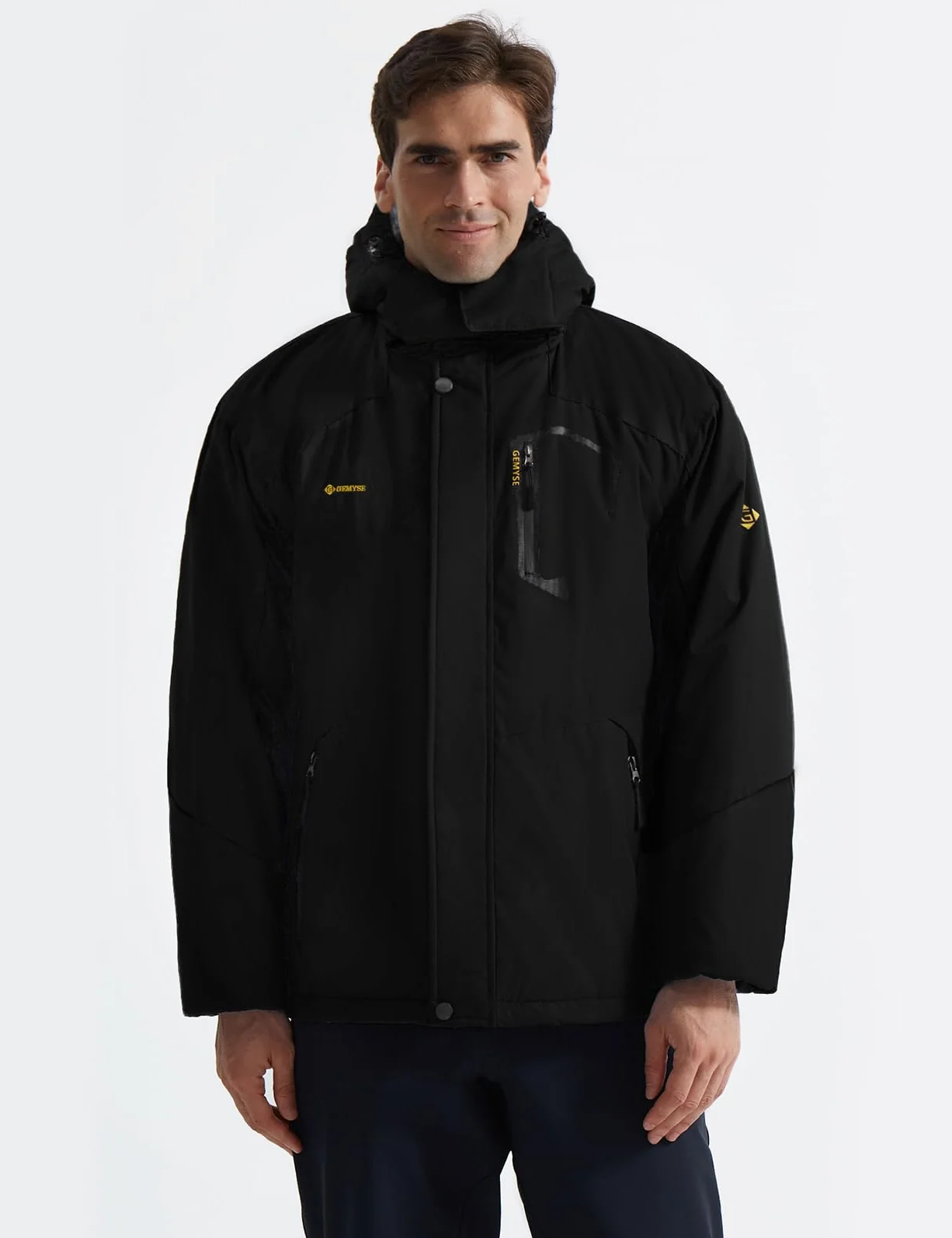 GEMYSE Homme Veste de Ski Imperméable de Montagne Manteau d'hiver Extérieur en Polaire Coupe-Vent avec Capuche(Noire,M)