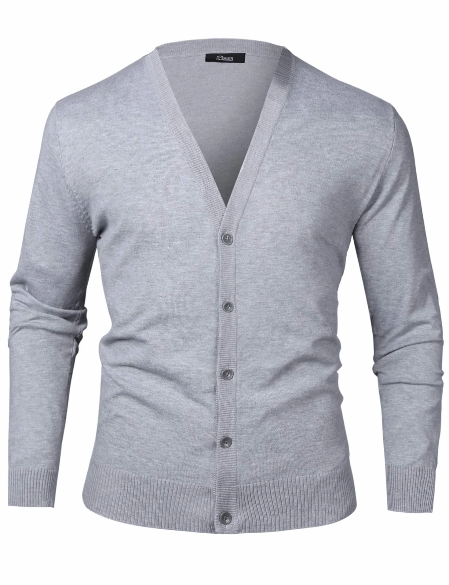 iClosam Cardigan Homme Gilets Pull Col en V en Coton Soft en Tricot à Manches Longues à Boutons Casual Couleur Unie