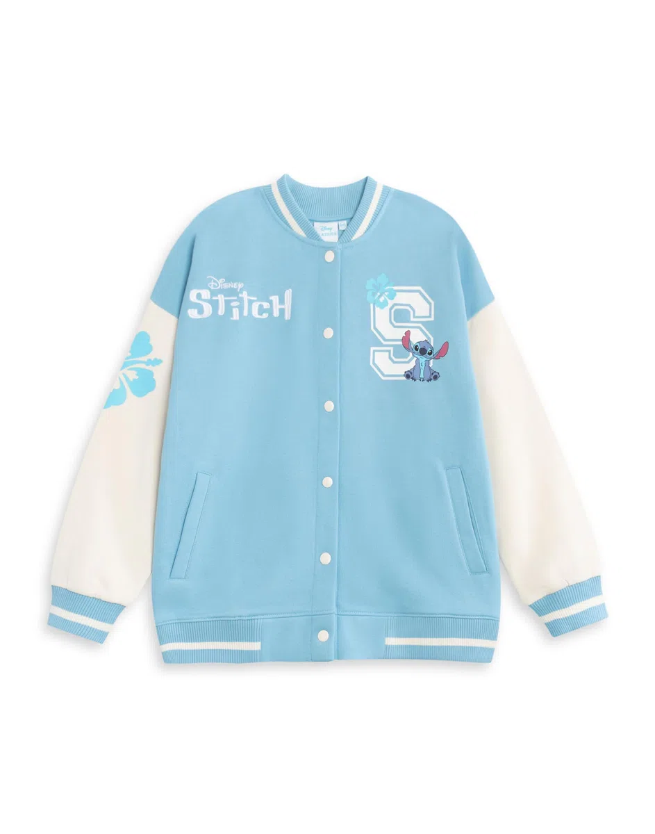 Disney Lilo et Stitch Filles Bleu Bomber Veste | Veste Varsity Streetwear avec Stitch Graphics | Vêtements décontractés à manches longues pour enfants