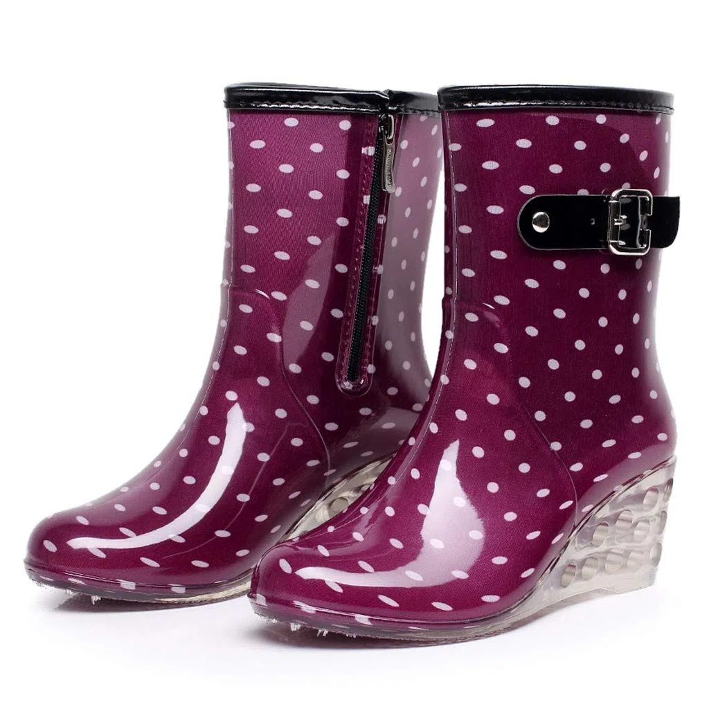 Bottes en caoutchouc pour femme - Avec talon - Bottes de pluie imperméables - Bottes de pluie mi-hautes - Bottes de pluie - Bottes de jardin - Bottes de pêche