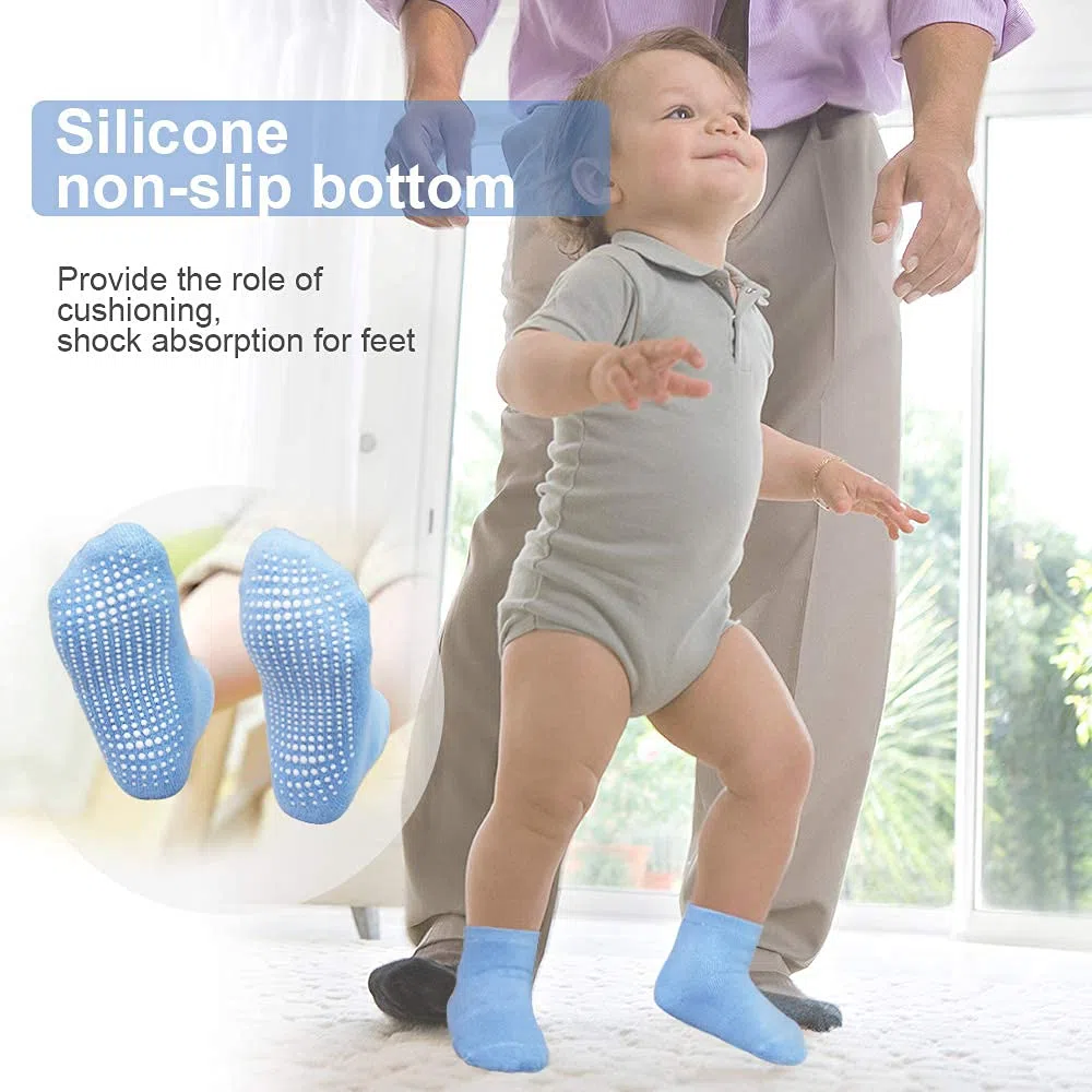 Lot de 12 paires de chaussettes antidérapantes pour tout-petits de 1 à 10 ans, garçons et filles