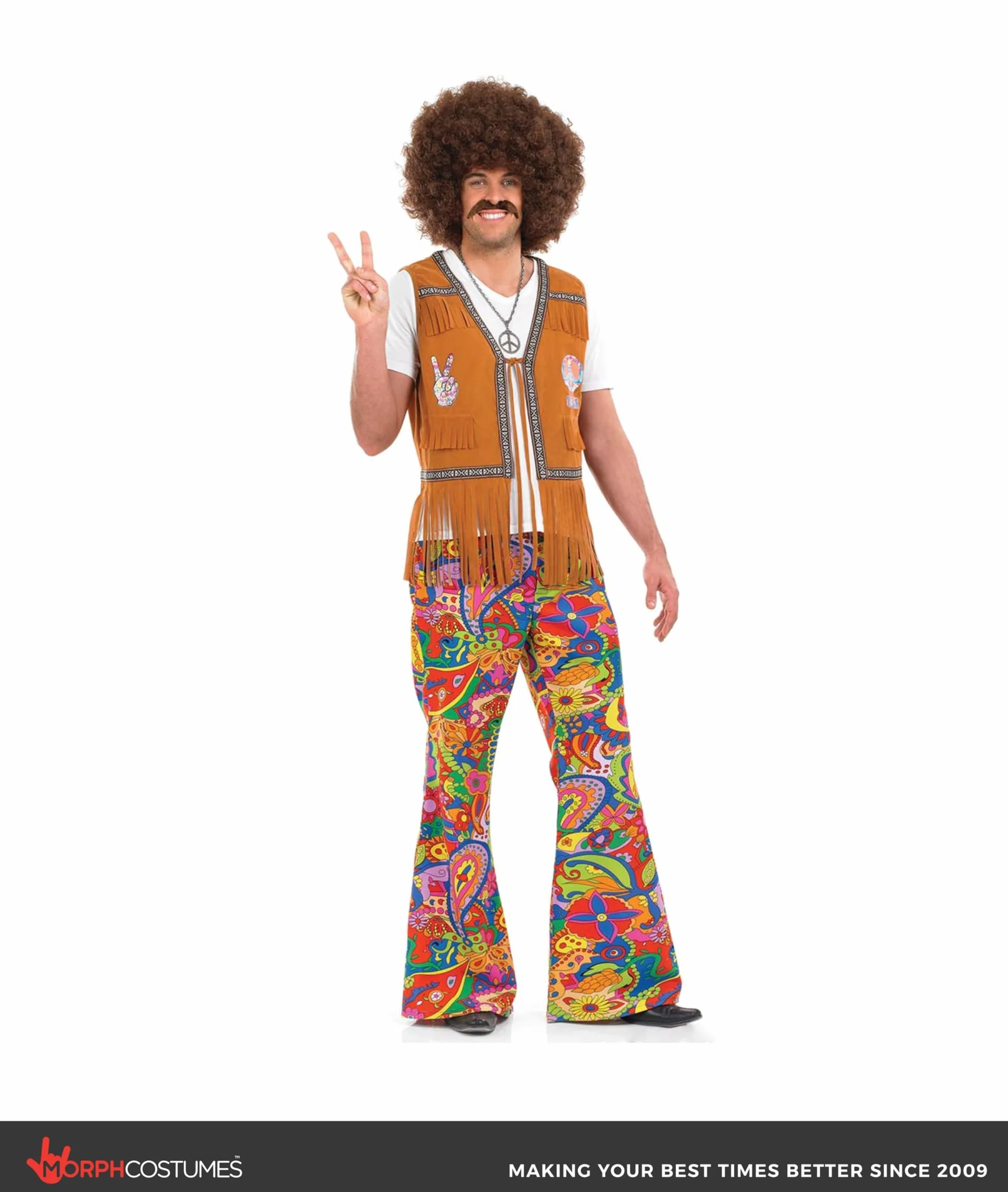 Fun Shack Pantalon Hippie Homme, Déguisement Années 70, Pantalon Patte d'Éléphant Vintage Homme