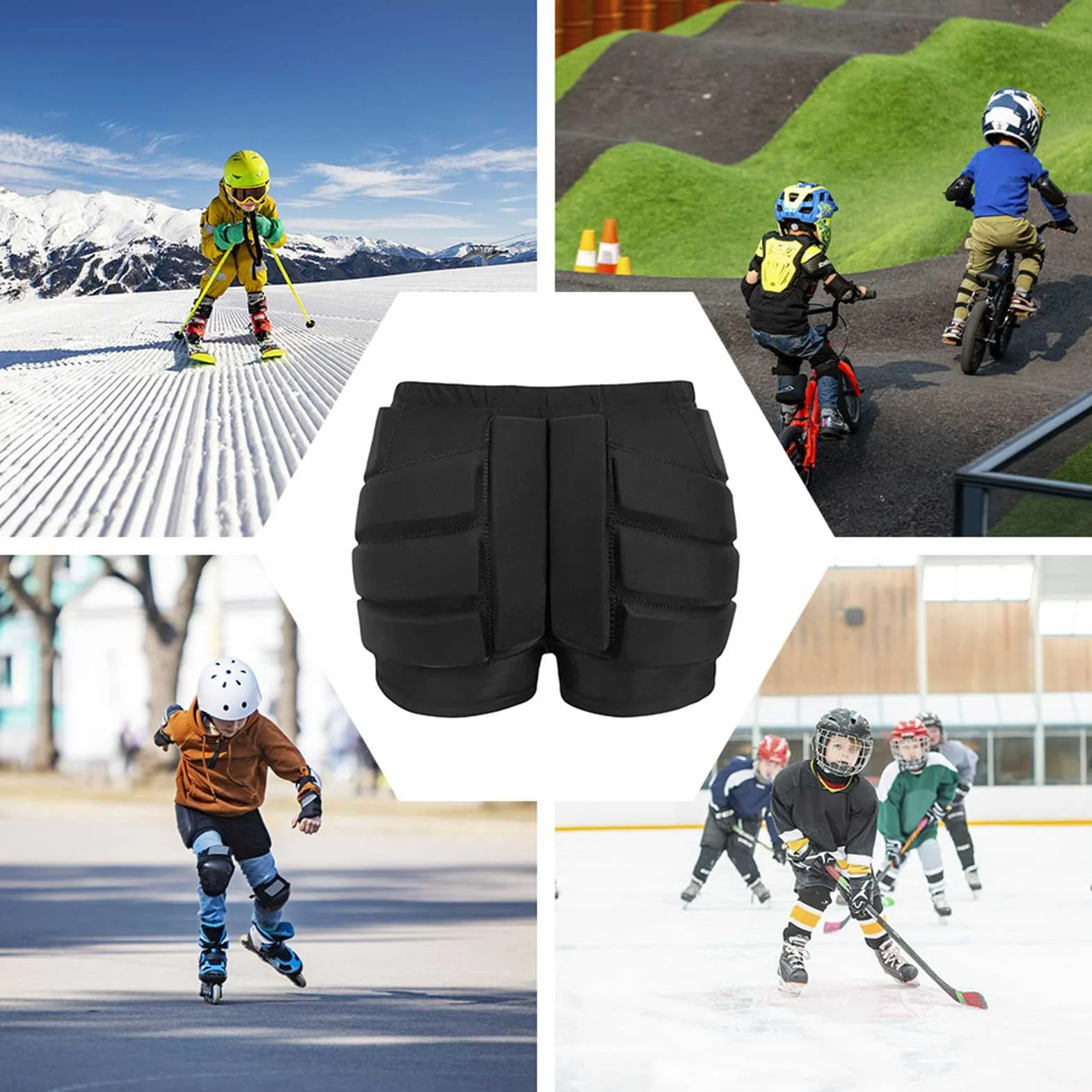 Protections de Hanches pour Enfants, Short, Coccyx et Fesses, équipement de sécurité pour Le Patinage à roulettes, Tissu Extensible Respirant, Fermeture éclair Facile, Rembourrage