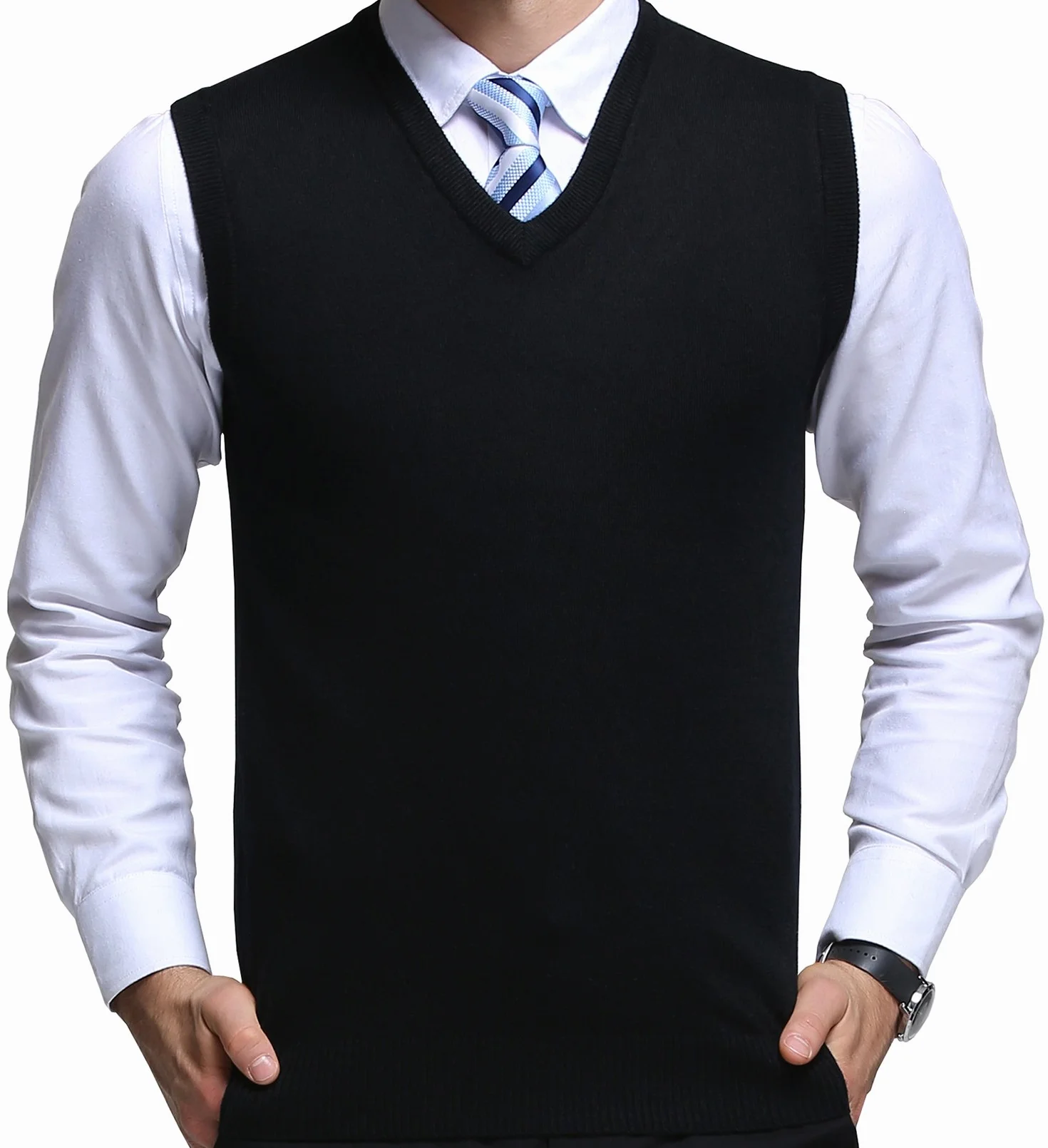 FULIER Homme Gilet Col en V sans Manches Pull Classique Business Gilet pour Homme Chemise Tricoté Débardeurs