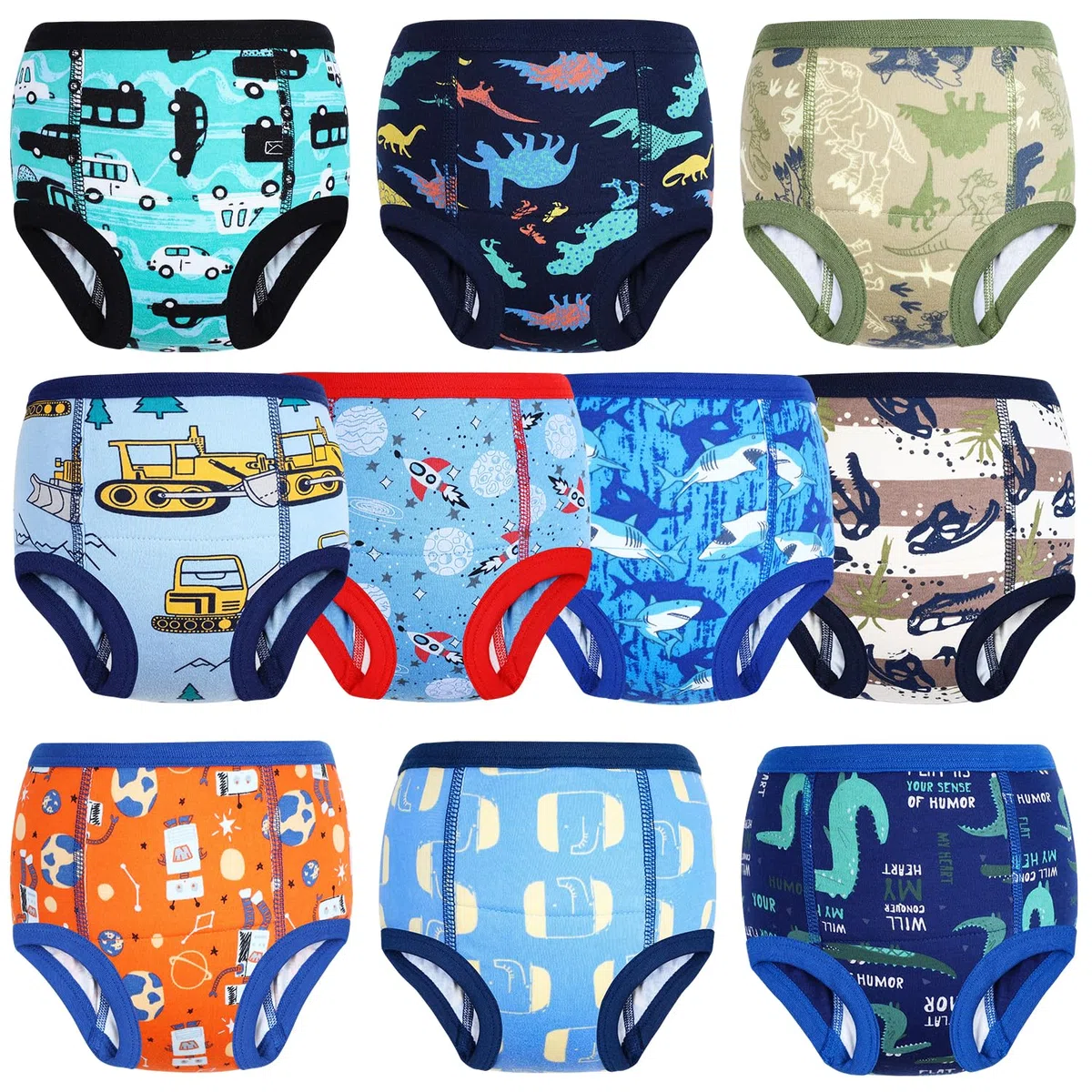 FLYISH DIRECT Culotte Apprentissage Propreté Garcon | Culotte d'apprentissage Enfant en Coton | Absorbant et Lavable 10 paquets, Bleu, 8 ans