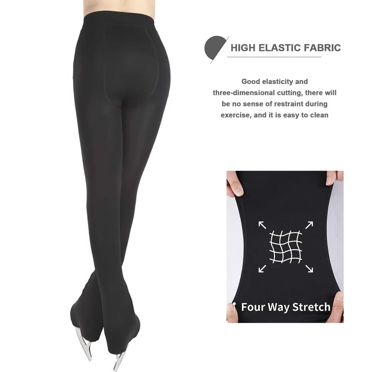 Pantalon de Patinage Artistique Brillants pour Enfant et Adulte, Legging Collants avec Doublure Polaire, avec Double Boucles et Cristal Scintillant