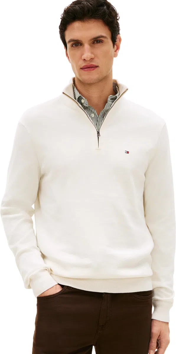Tommy Hilfiger Pull avec Fermeture Éclair Homme Essential Cotton Mock Fermeture Éclair Demi-Longueur