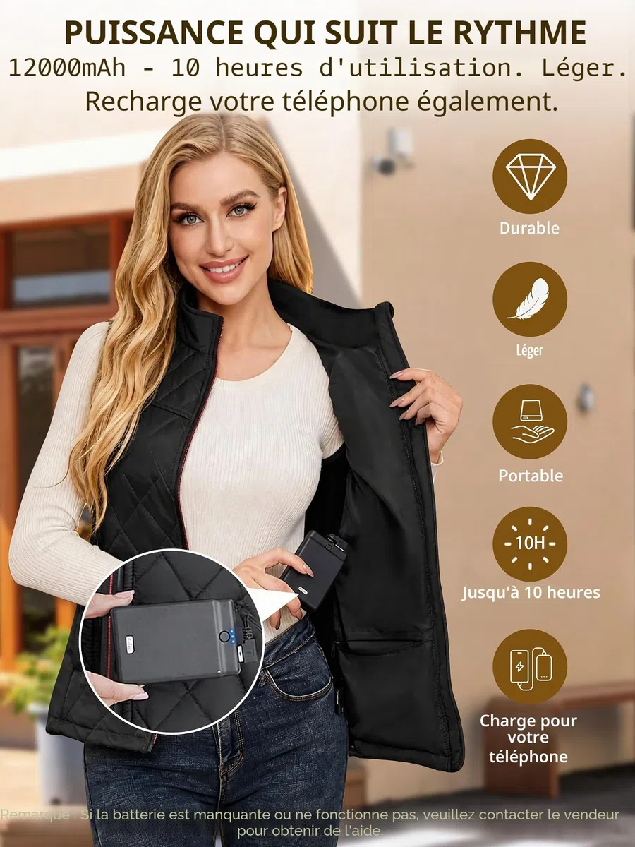 Gilet Chauffant Femme, Veste Chauffante avec Batterie, Électrique Gilet Chauffé avec 5 Zones de Chauffage,3 Niveaux de Température pour Ski en Plein air Randonnée Camping