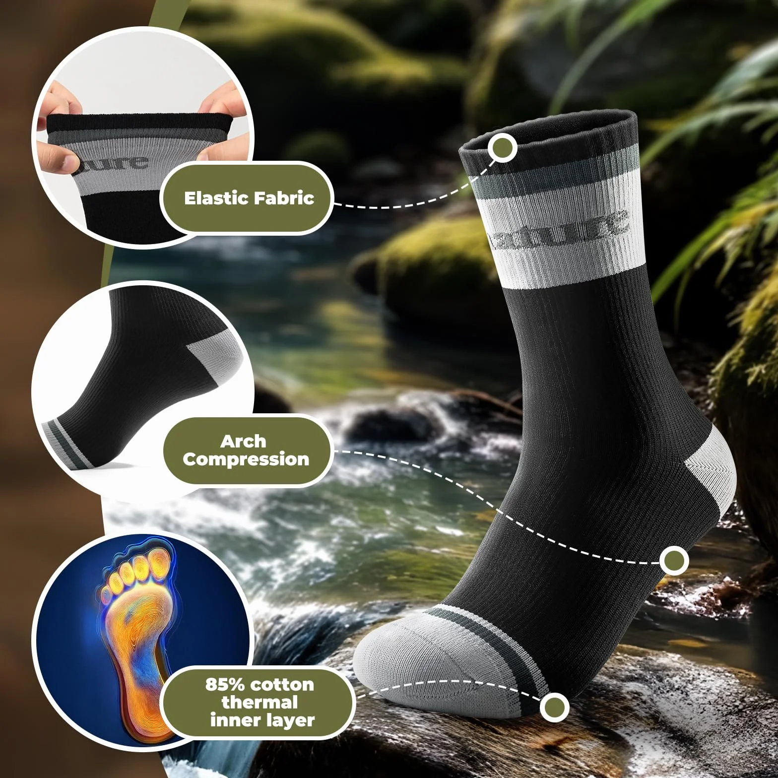 Chaussettes Imperméables Hommes Femmes Quatre Saisons, Chaussettes Outdoor pour Randonnée Cyclisme Ski, Coupe-Vent et Thermiques Unisexe, S-XL