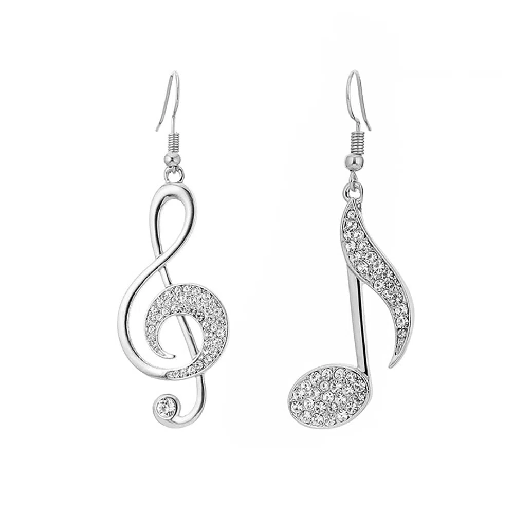 Boucles d'oreilles pendantes délicates en forme de note de musique asymétrique, pendantes pour femmes et filles, cristal, zircone, clé de sol, goutte de musique, bijoux fantaisie, cadeaux,