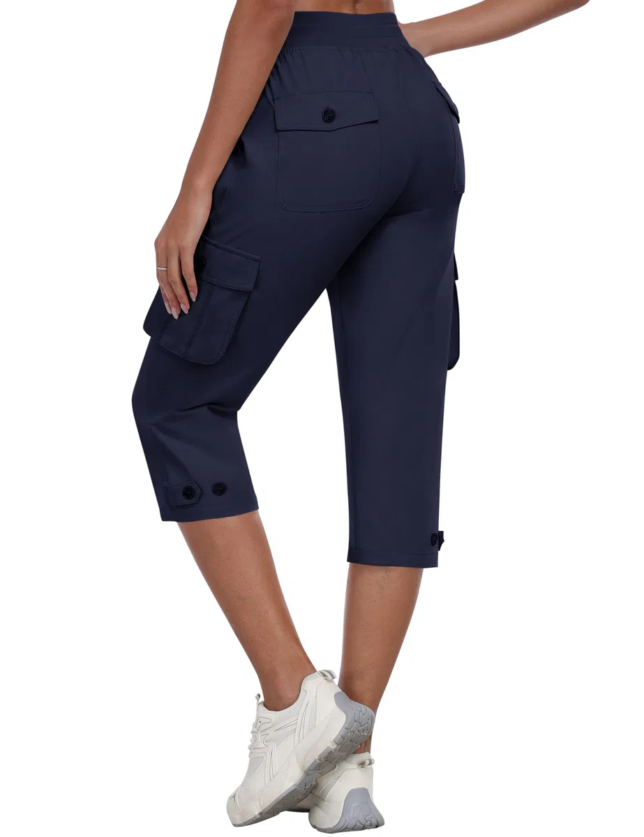 MoFiz Pantacourt Randonnée Femme Pantalon Cargo d'extérieur Léger et Respirant Pantacourt Cargo 3/4 d’été Séchage Rapide avec Poche S-3XL